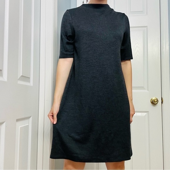 Eileen Fisher Dress Mini Lagenlook Wool Oversized Dark Gray Minimalist Small - Picture 8 of 8